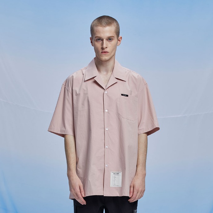 Open Collar Classic Label Shirt - Pink