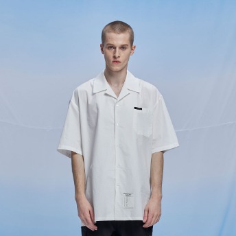 Open Collar Classic Label Shirt - White